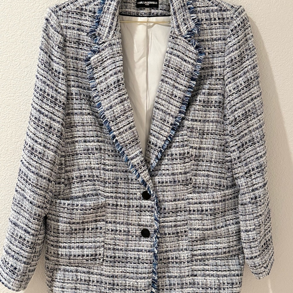 Karl Lagerfeld Blue and White Tweed Jacket